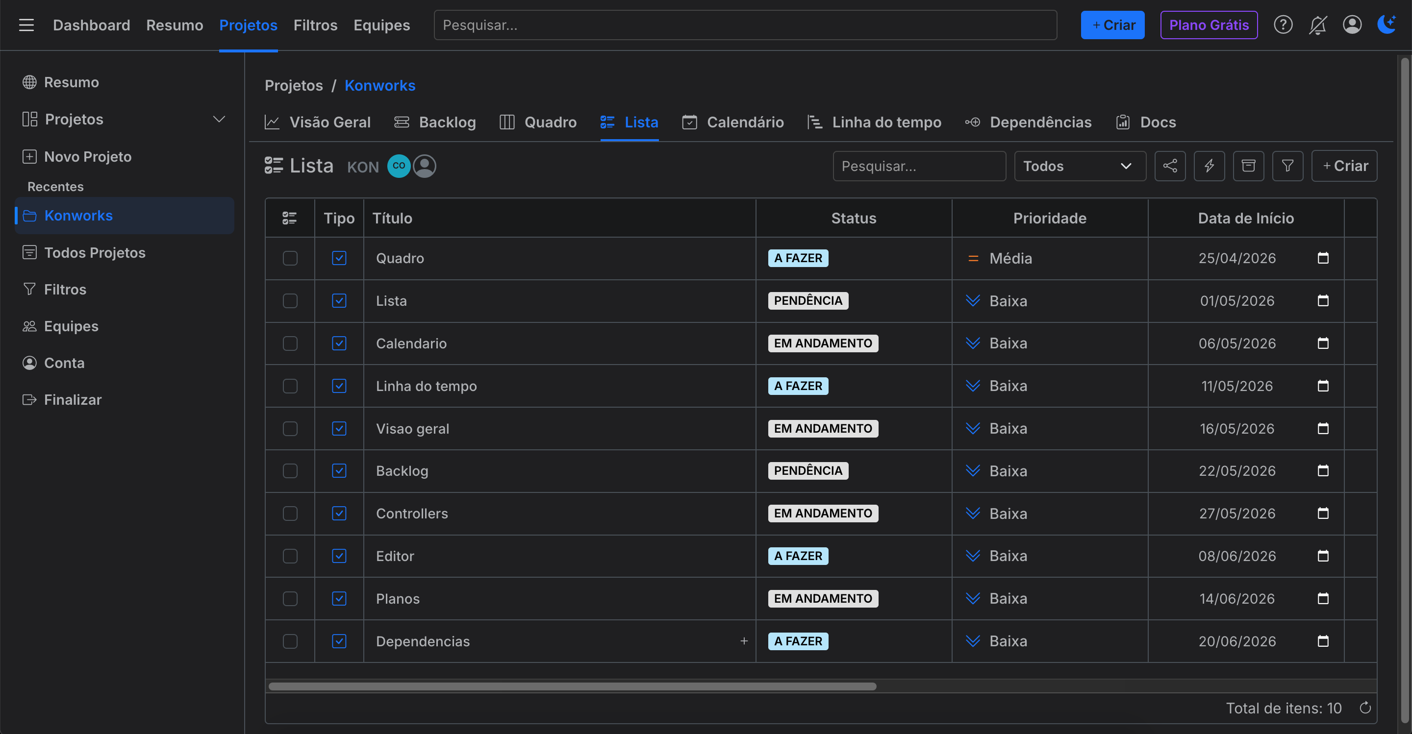 Modo Lista - Konworks